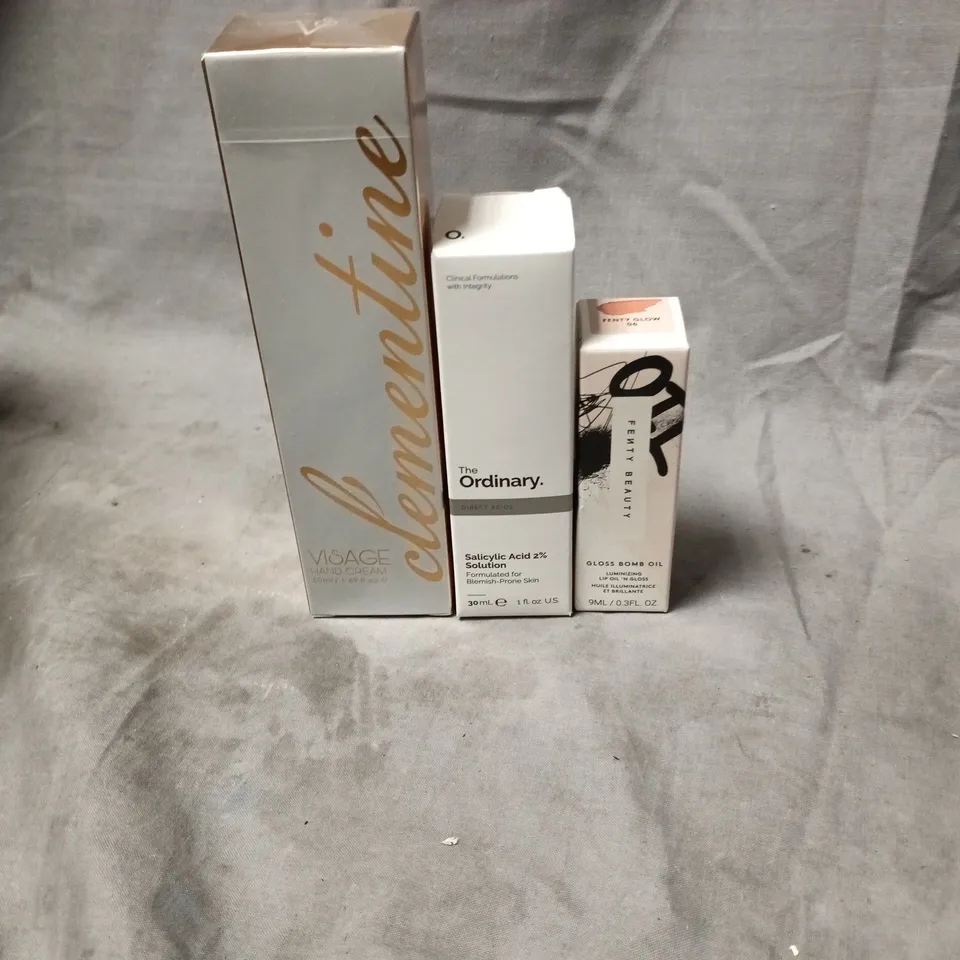 APPROXIMATELY 20 ASSORTED CLEMENTINE VISAGE HAND CREAM, FENTY BEAUTY GLOSS BOMB OILI AND THE ORDINARY SALICYLIC ACID 2% SOLUTION