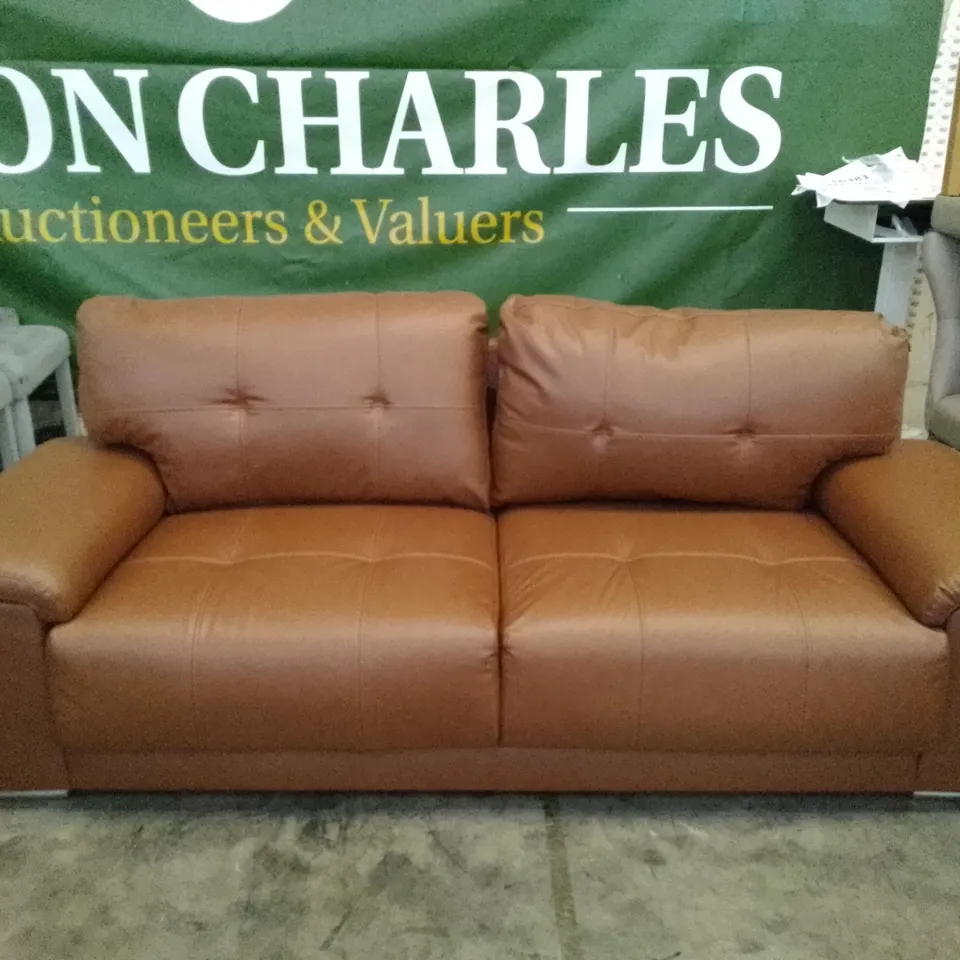QUALITY DESIGNER 3 SEATER SOFA - BROWN LEATHER