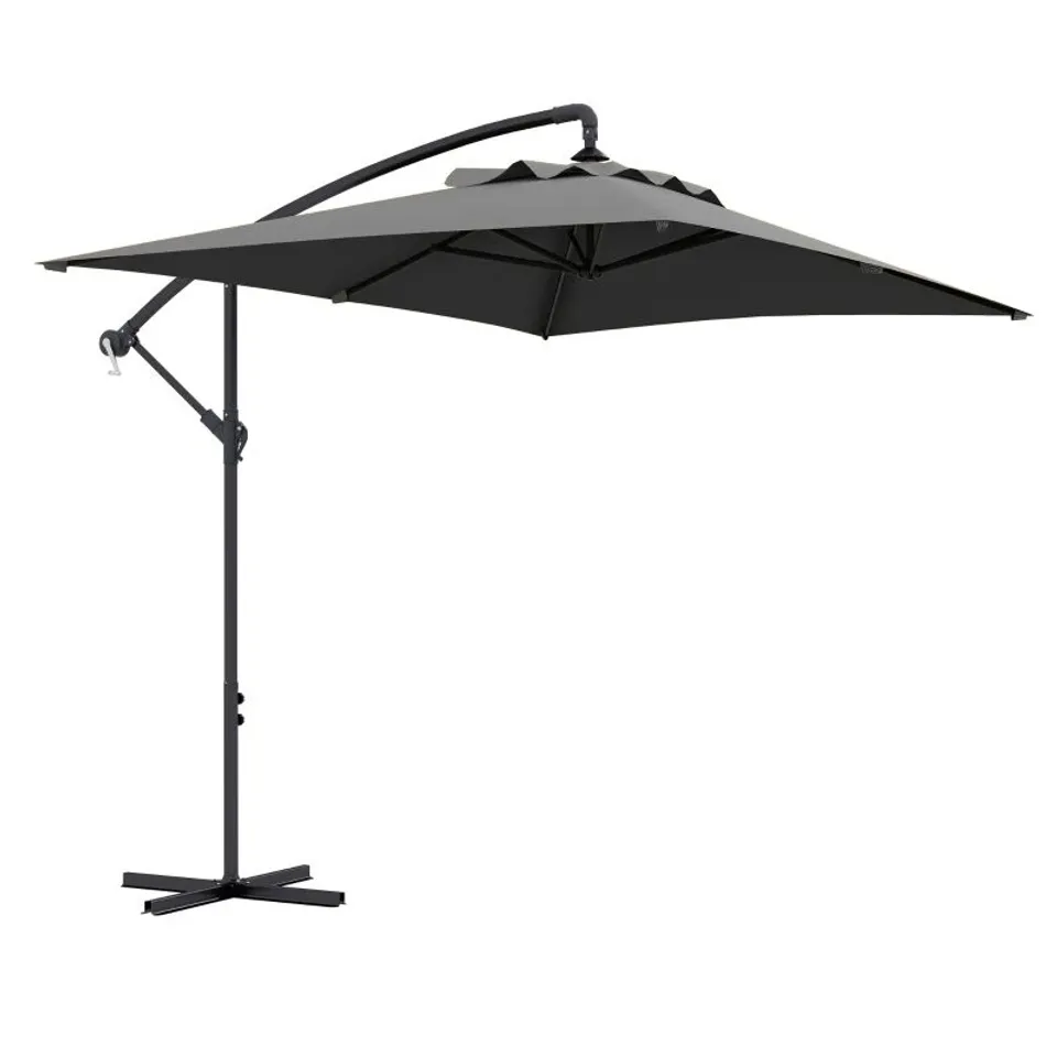 BOXED OUTSUNNY 3(M) CANTILEVER OVERHANGING PARASOL, WITH CROSS BASE - GREY (1 BOX)