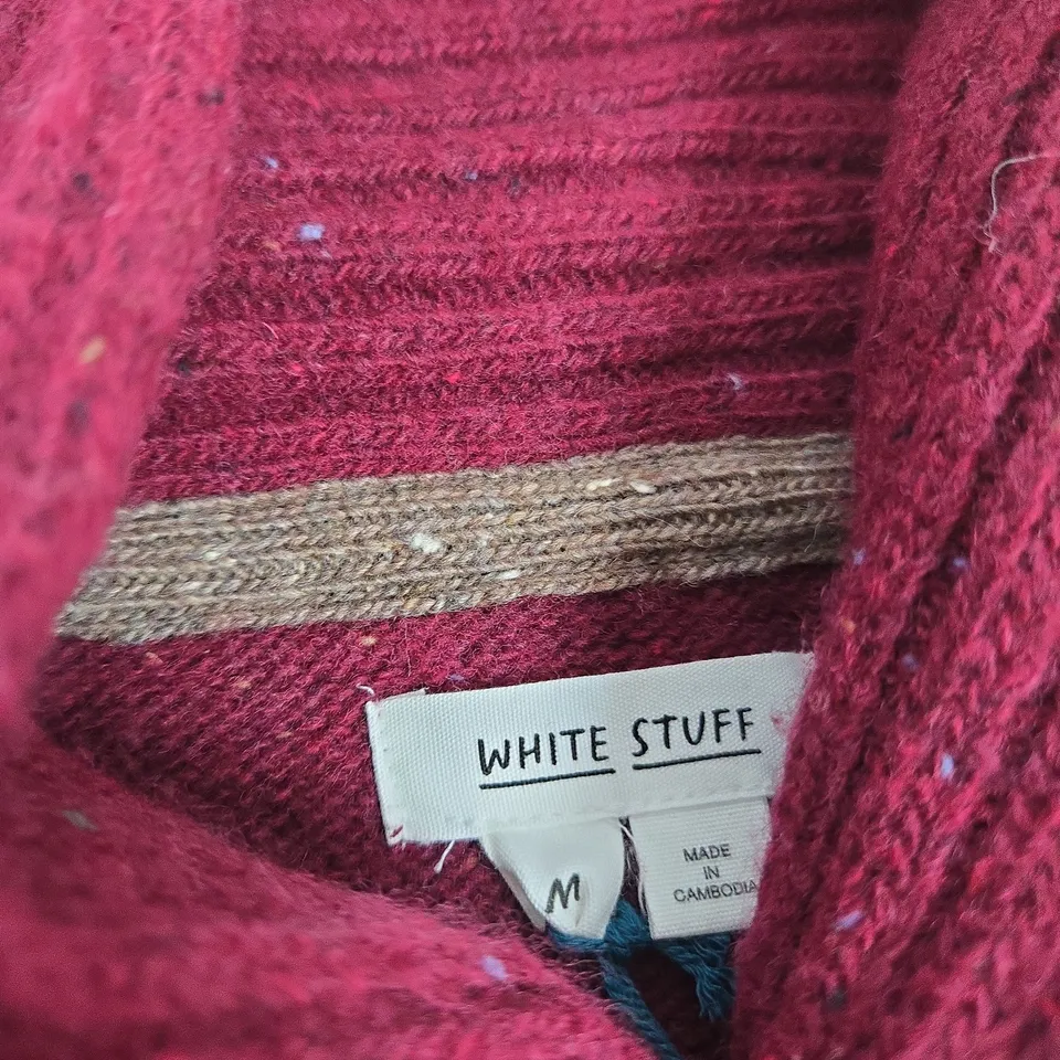 WHITE STUFF BURGUNDY CABLE-KNIT SWEATER – UK M (MEDIUM) – MADE IN CAMBODIA