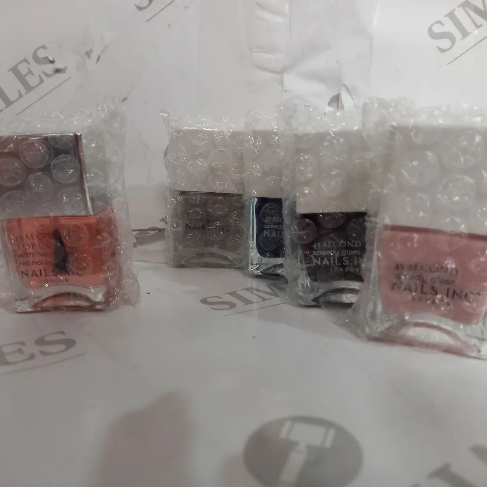 NAILS.INC SET OF 4 GLOSS NAIL POLISH AND 1 TOP COAT 45 SECOND DRY