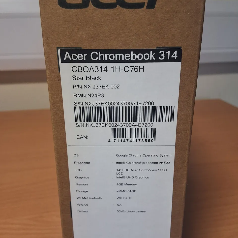 BOXED ACER CHROMEBOOK 314 INTELCELERON LAPTOP INSTAR BLACK - CBOA314-1H-C76H