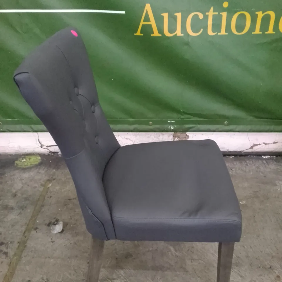 SET OF 2 BEWLEY GREY LEATHER BUTTON BACK DINING CHAIR WITH OAK LEGS