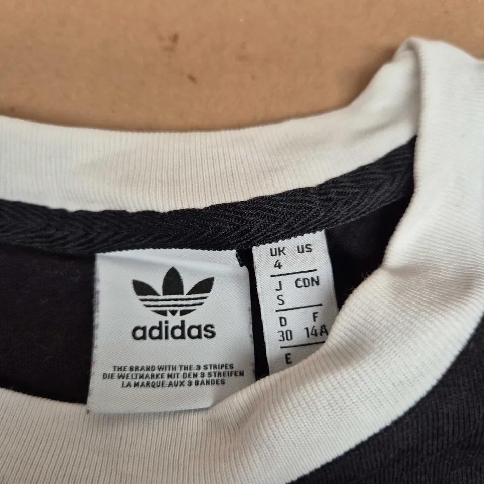 ADIDAS BLACK T-SHIRT WITH WHITE STRIPES, CREW NECK – UK 4
