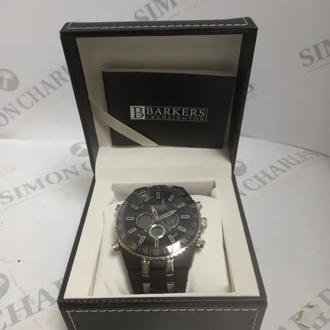 BOXED BARKERS OF KENSINGTON AERO SPORT BLACK RUBBER STRAP WATCH