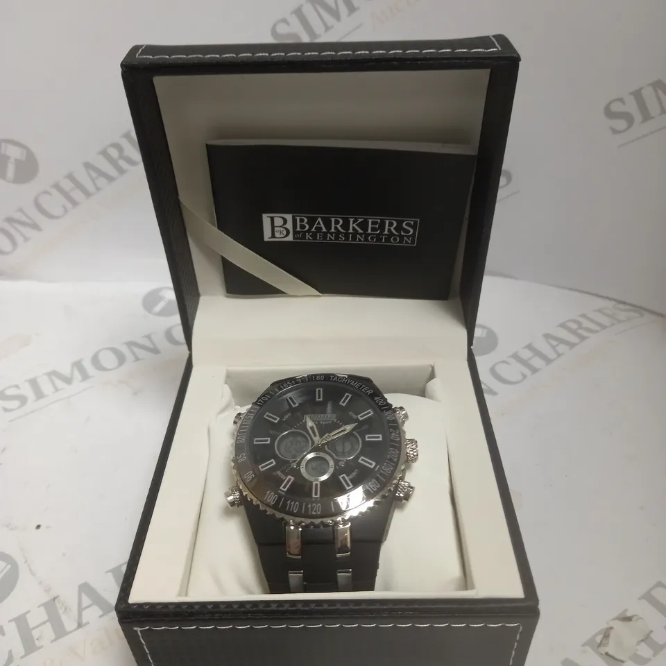 BOXED BARKERS OF KENSINGTON AERO SPORT BLACK RUBBER STRAP WATCH 