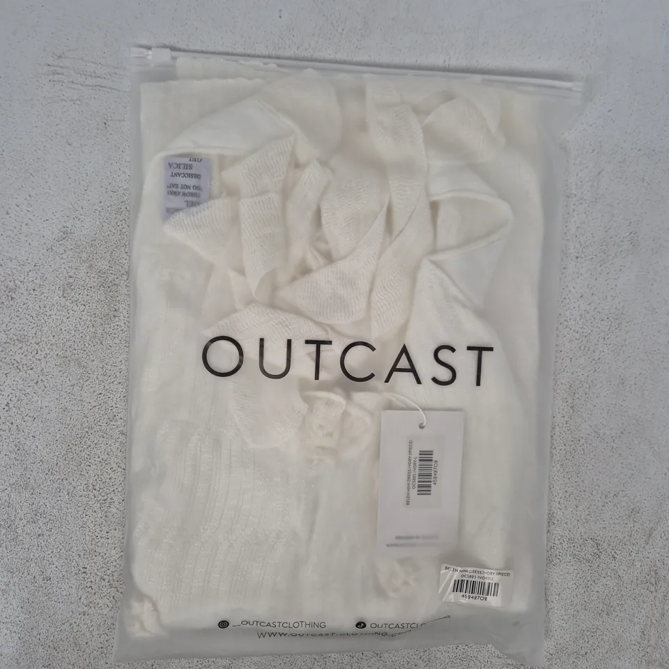 BAGGED OUTCAST BELEN MINI DRESS IN IVORY SIZE LARGE