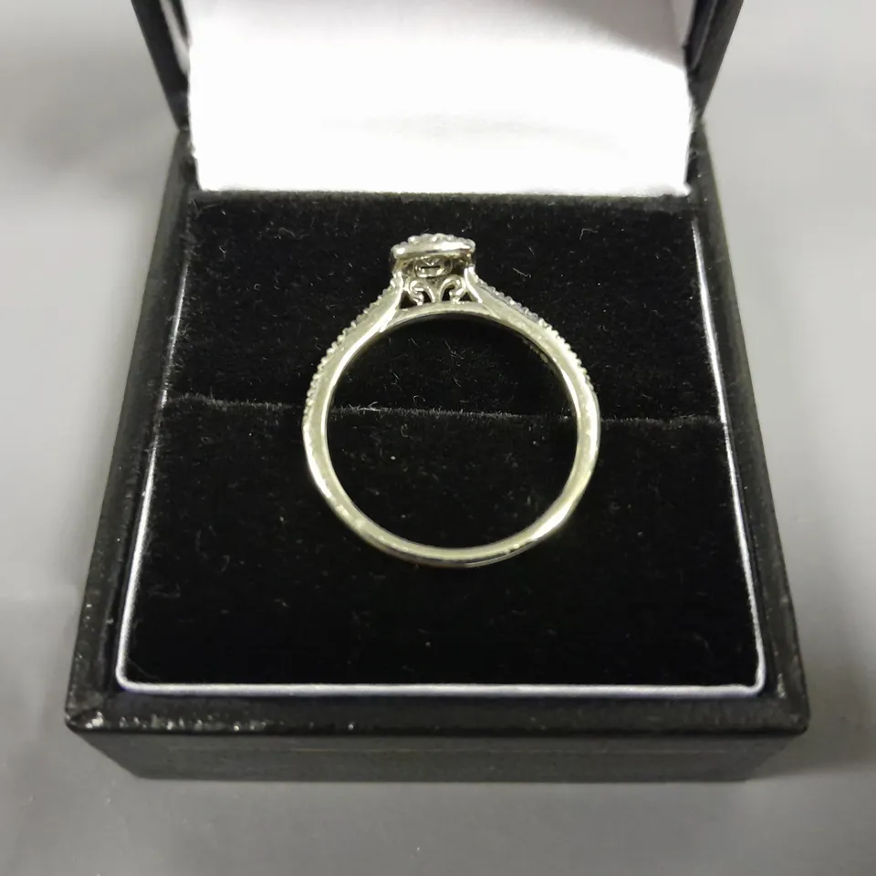 9CT WHITE GOLD RING WITH NATURAL DIAMOND HALO & SHOULDERS