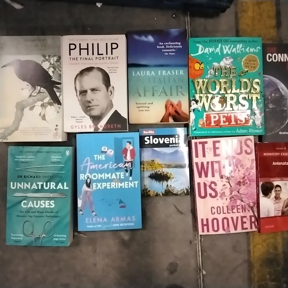 PALLET OF BOOKS INCLUDING WILD, THE GRAVITY OF US, THE AUSTRO-HUNGARIAN ARMY AND THE FIRST WORLD WAR, THE AMERICAN ROOMMATE EXPERIMENT, AN ITALIAN AFFAIR, IT ENDS WITH US