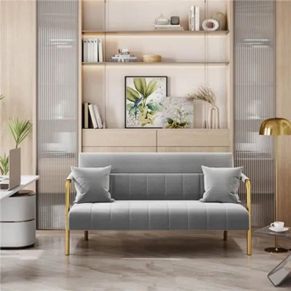 BOXED COLOR 2 SEATER UPHOLSTERED SOFA - LIGHT GREY [614373]