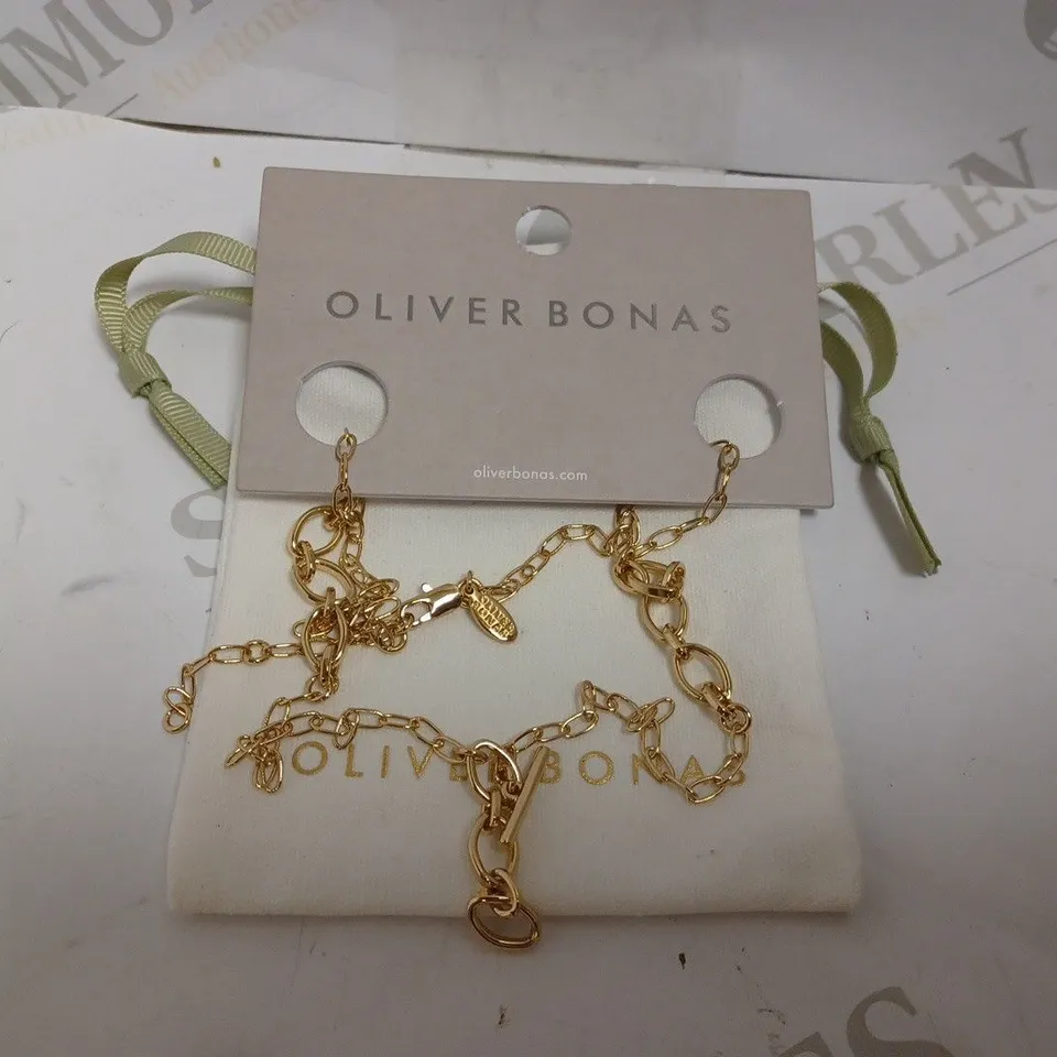 OLIVER BONAS GOLD EFFECT T-BAR NECKLACE