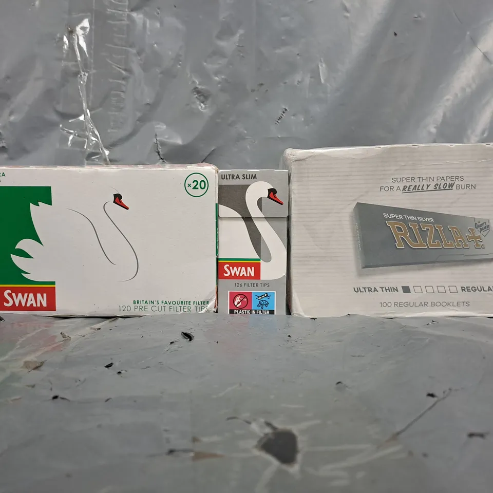 APPROXIMATELY 10 ASSORTED HOUSEHOLD ITEMS TO INCLUDE SWAN FILTER TIPS, ETC