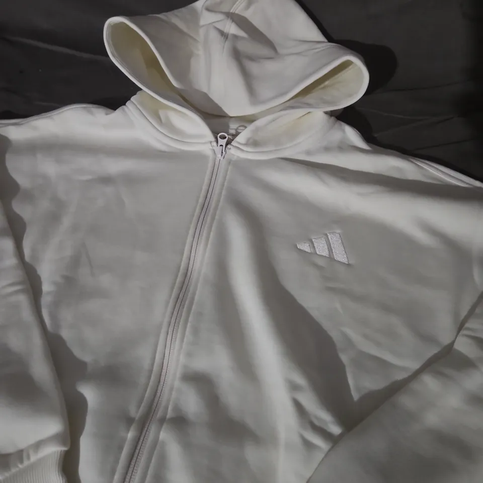 ADIDAS WHITE ZIP HOODIE WITH LOGO - SIZE XL