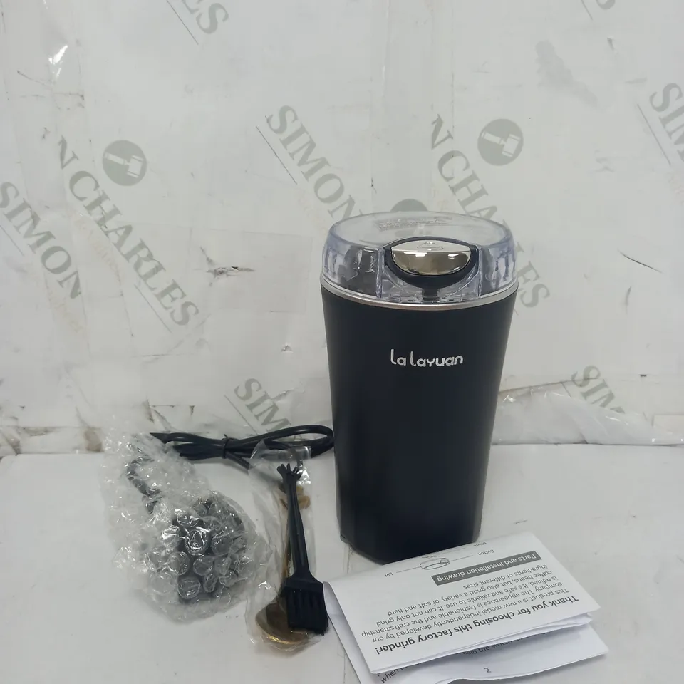BOXED LA LAYUAN ELECTRIC COFFEE GRINDER IN BLACK