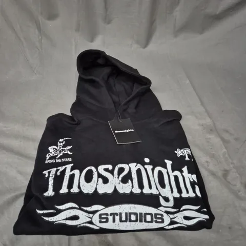 THOSENIGHTS PRINTED HOODIE IN BLACK SIZE M