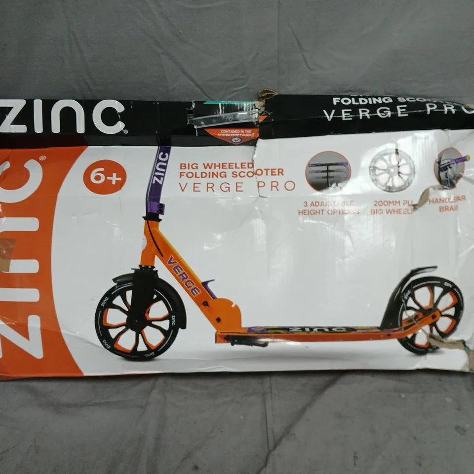 ZINC VERGE PRO BIG WHEEL FOLDING SCOOTER – BOXED (AGE 6+) - ORANGE & PURPLE