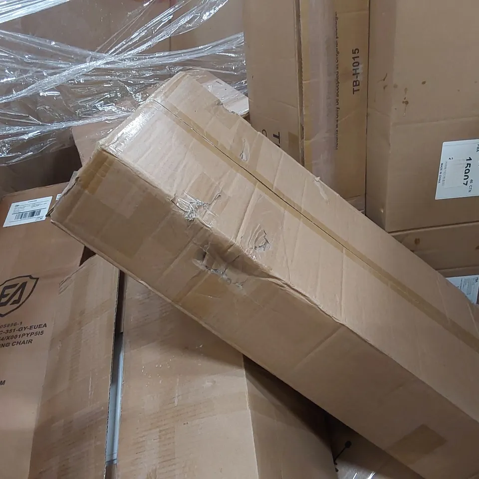 PALLET OF ASSORTED CONSUMER PRODUCTS TO INCLUDE: FOOD PROCESSOR, MANUAL WEED EATER, RGB FLOOR LAMPS, FOLDING CHAIR, SHOE RACK ECT