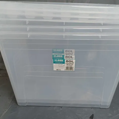 SET OF 3 GLASS 80L CLEAR STORAGE BOX WITH LID 