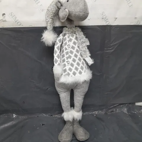 78CM GREY STANDING REINDEER WITH CHECK COAT