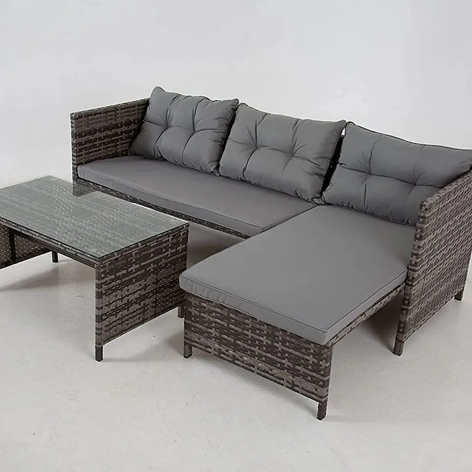 BOXED GREY RIVERSIDE 3-SEAT RATTAN CORNER GARDEN CONVERSATION SET - GREY (1 BOX)