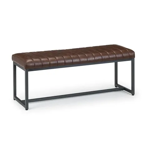 BOXED JULIAN BOWEN BROOKLYN UPHOLSTERED BENCH - ANTIQUE BROWN/GUNMETAL (1 BOX)