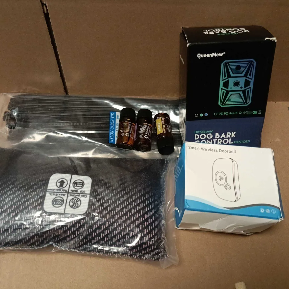 APPROXIMATELY 12 ASSORTED HOUSEHOLD ITEMS TO INCLUDE CABLE TIES, DOG BARK CONTROL, SMART WIRELESS DOORBELL, ETC