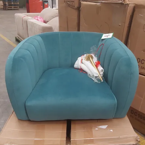 BOXED DESIGNER VELVET TEAL ARMCHAIR