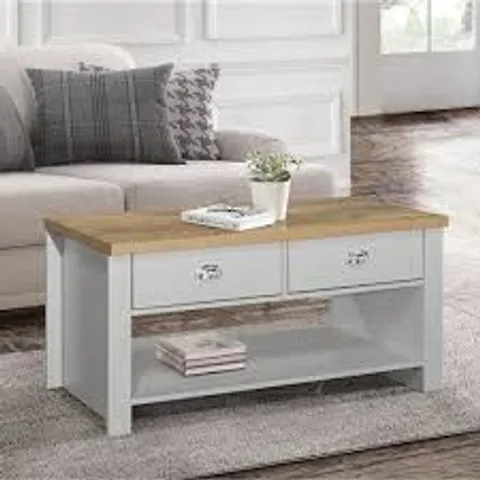 BOXED HIGHGATE 2 DRAWER COFFEE TABLE GREY & OAK