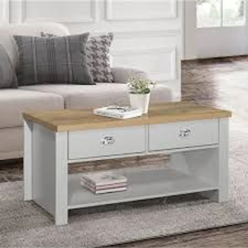 BOXED HIGHGATE 2 DRAWER COFFEE TABLE GREY & OAK