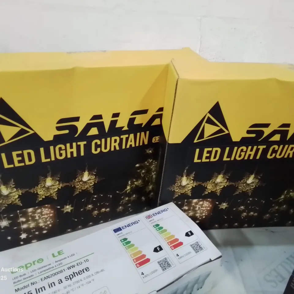 BOX CONTAINING LARGE AMOUNT OF BOXED ELECTRICAL ITEMS TO INCLUDE:LED CURTAIN LIGHTS, NEON LED SIGN, TWO POINT CAMPUS SWITCH GAME, POWER BANK, GAMING HEADPHONES AND LOTS MORE