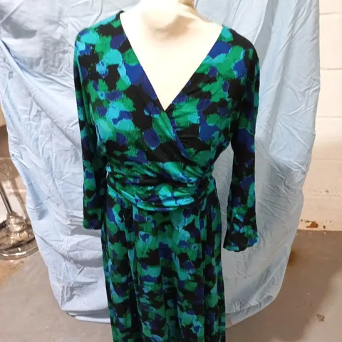 ROMAN WOMEN'S WRAP DRESS - GREEN/BLUE ABSTRACT PRINT, UK SIZE 12