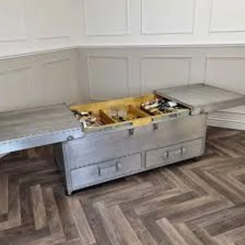 BRAND NEW BOXED BOXED SILVER WOODEN WINE CABINET & COFFEE TABLE