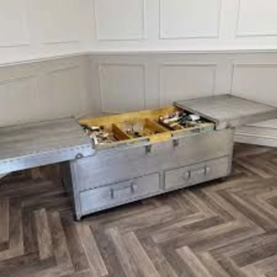 BRAND NEW BOXED BOXED SILVER WOODEN WINE CABINET & COFFEE TABLE