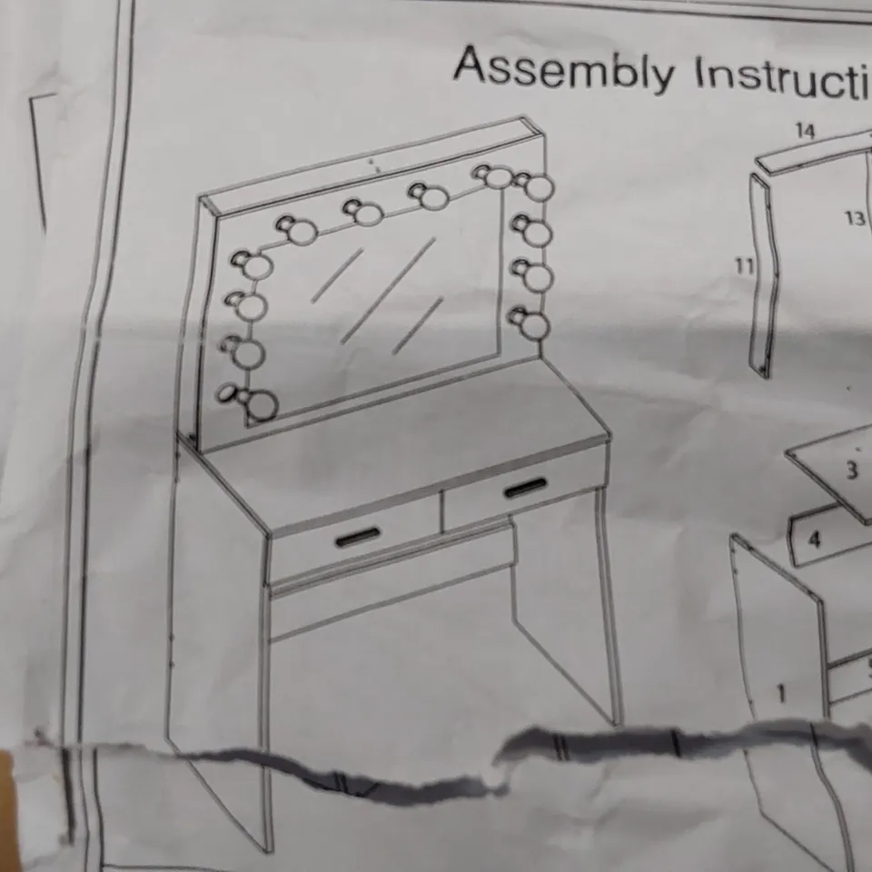 BOXED DESIGNER DRESSING TABLE WITH HOLLYWOOD STYLE VANITY MIRROR (1 BOX)