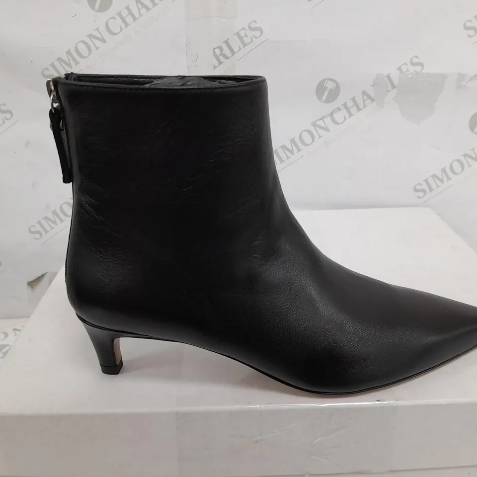 BOXED PAIR OF ARKET POINTED TOE ANKLE ZIP HEELS IN BLACK - SIZE 37