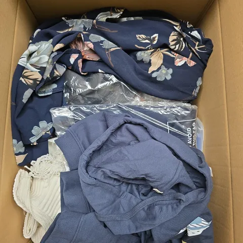LARGE BOX OF APPROXIMATELY 25 ASSORTED CLOTHING ITEMS IN VARIOUS COLOURS, STYLES AND SIZES - COLLECTION ONLY