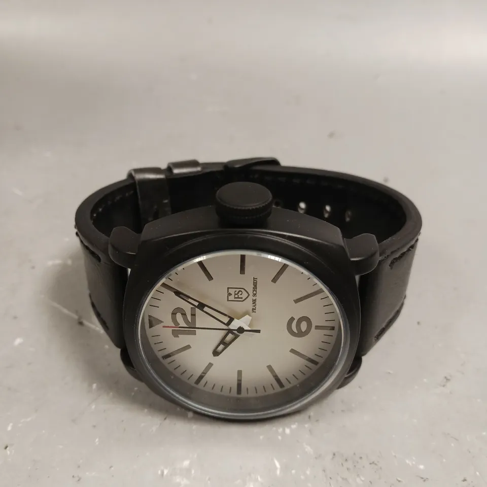 MENS FRANK SCHMIDT WATCH – LARGE BLACK CASE – WHITE PILOT DIAL – BLUE FABRIC STRAP – 3ATM WATER RESISTANT