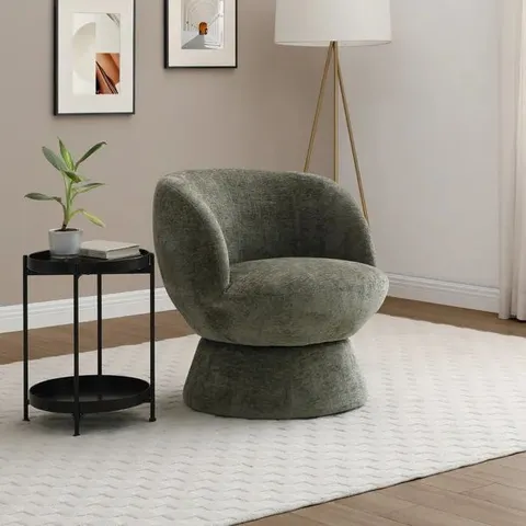 BOXED TULIP CHENILLE CURVED SWIVEL ACCENT CHAIR - OLIVE (1 BOX)