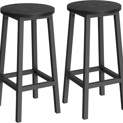 BOXED VASAGLE SET OF 2 BAR STOOLS WITH METAL FRAME AND FOOTREST - BLACK