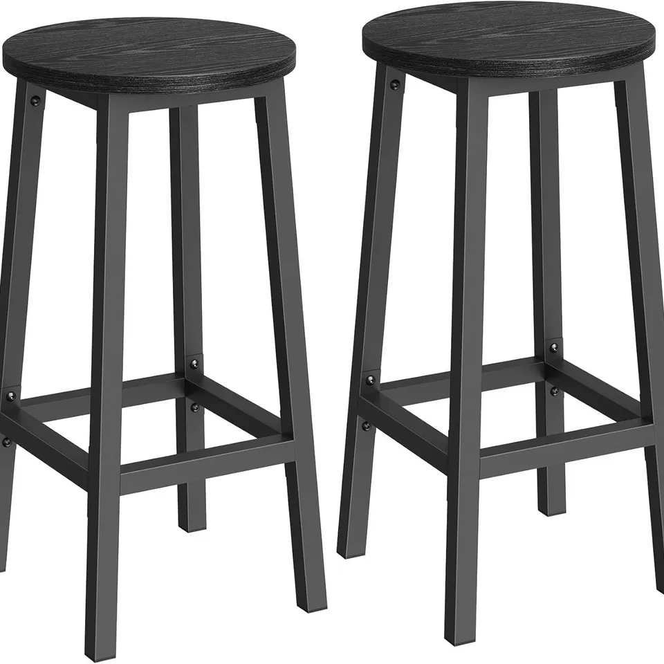 BOXED VASAGLE SET OF 2 BAR STOOLS WITH METAL FRAME AND FOOTREST - BLACK