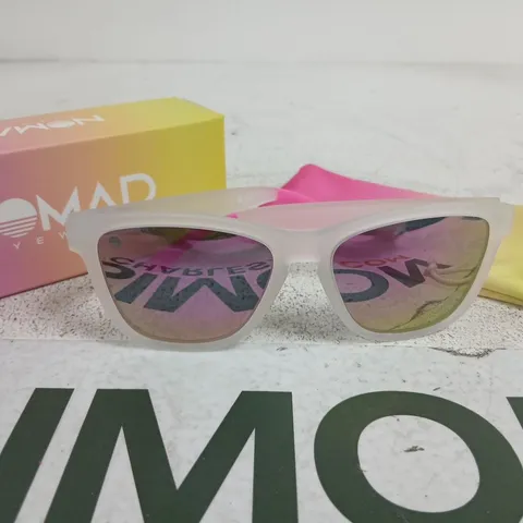 NOMAD EYEWEAR SUNGLASSES - WHITE FRAME WITH PINK MIRRORED LENSES