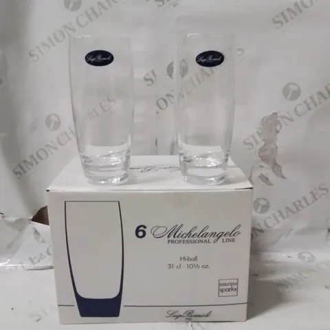 BOXED LUIGI BORMIOLI HI BALL GLASSES APPROXIMATELY 6