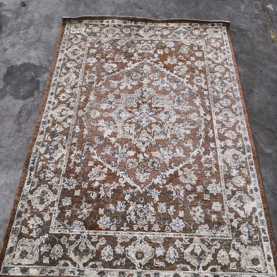 ORIENTAL-STYLE AREA RUG, BROWN WITH CREAM FLORAL PATTERN (155X230CM)