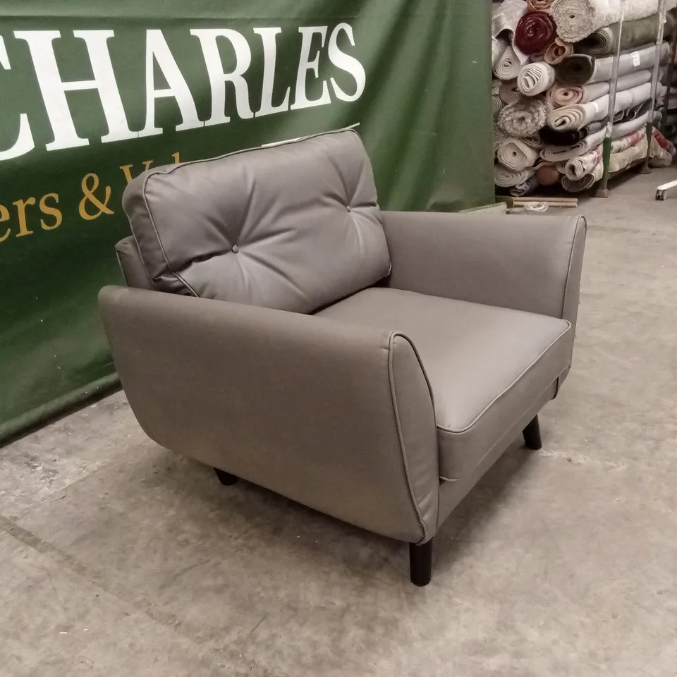PAULO FAUX LEATHER STANDARD BACK ARMCHAIR - GREY RRP £449