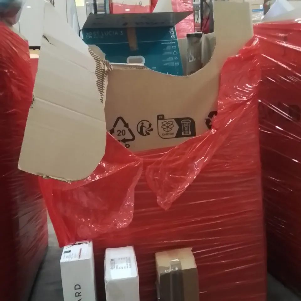 PALLET OF ASSORTED HOUSEHOLD GOODS AND PRODUCTS TO INCLUDE;CERAMIC FLOOR VASE,CEILING LIGHT,RESISTANCE BANDS