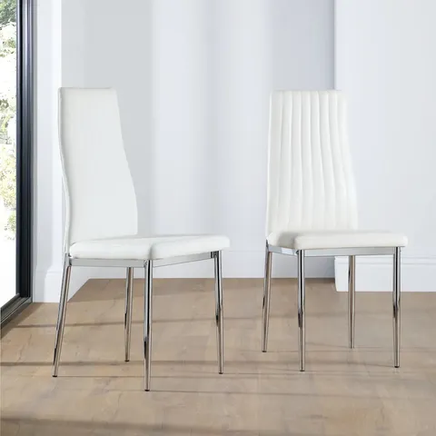 BOXED LEON DINING CHAIR, WHITE CLASSIC FAUX LEATHER & CHROME 