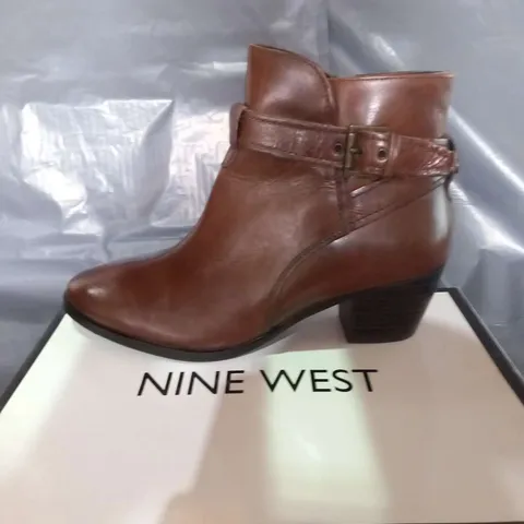 BOXED NINE WEST NAOMI BROWN LEATHER ANKLE BOOTS SIZE 41