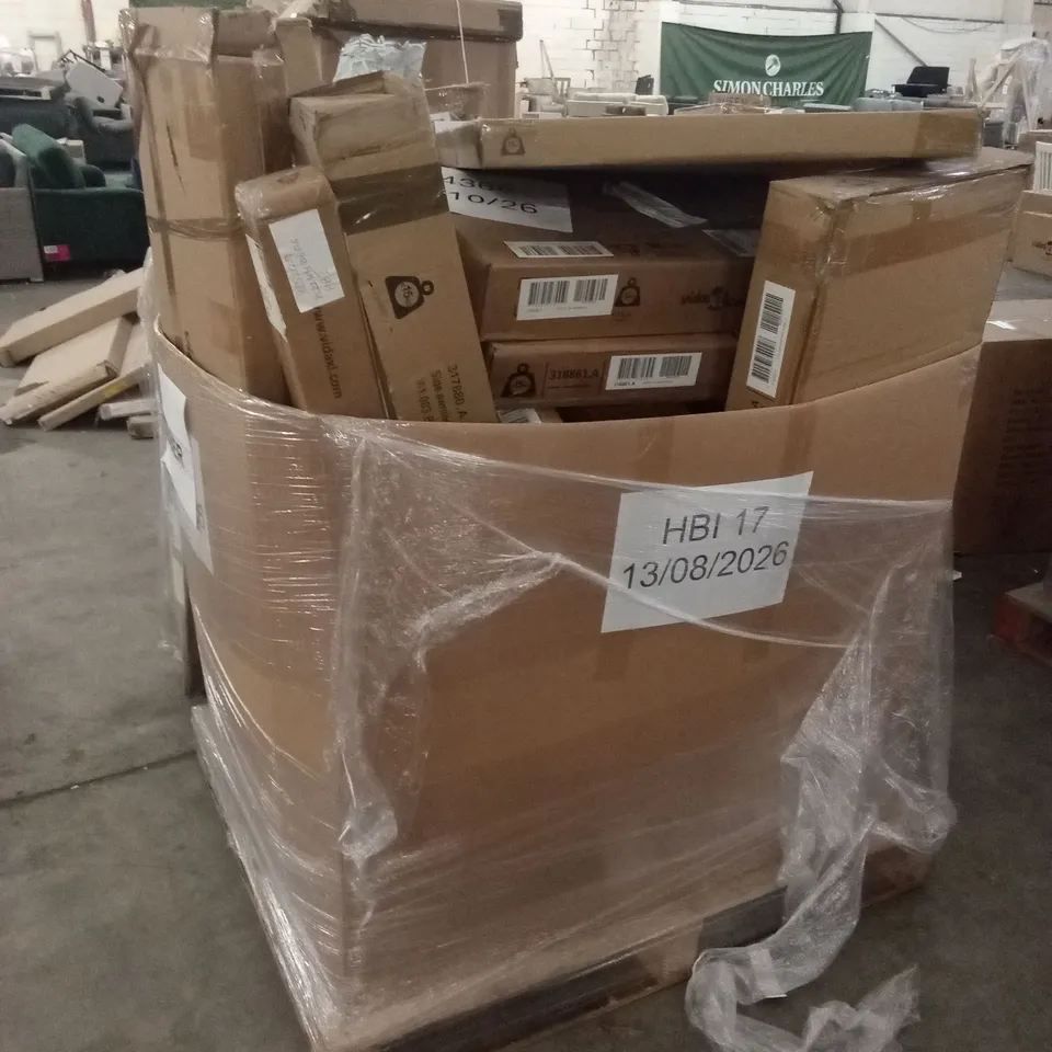 PALLET OF ASSORTED VIDA PARASOLS AND FLATPACK FURNITURE
