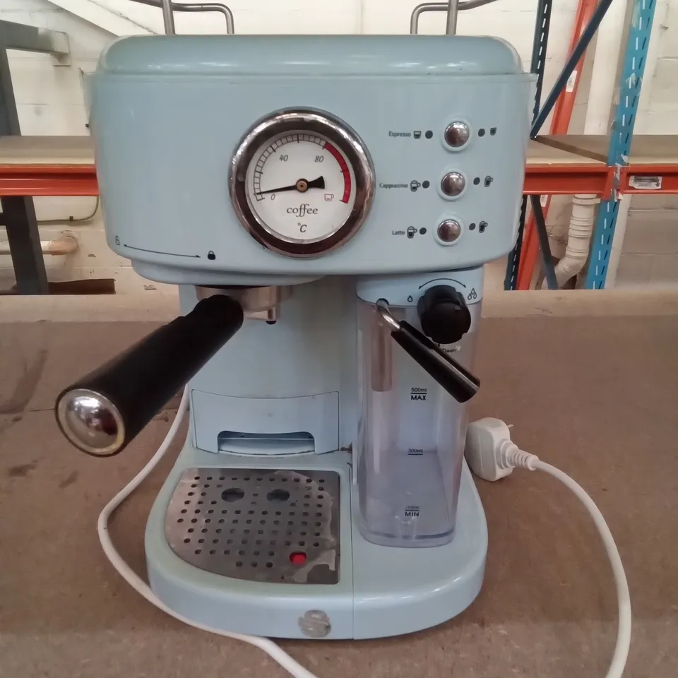 BOXED SWAN RETRO BLUE ESPRESSO COFFEE MACHINE WITH AUTOMATIC MILK FROTHER