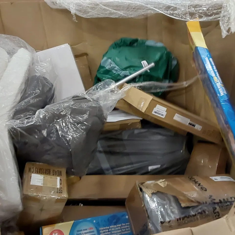 PALLET OF ASSORTED HOUSEHOLD ITEMS AND CONSUMER PRODUCTS. INCLUDES LEARNING MAPS, BEDROOM ITEMS ETC